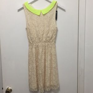 Cream Lace Dress with Lime Green Peter Pan Collar